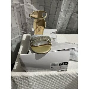 American Glamour Badgley Mischka Kristi Gold Wedge Sandals Shoes Size 7.5 M NEW